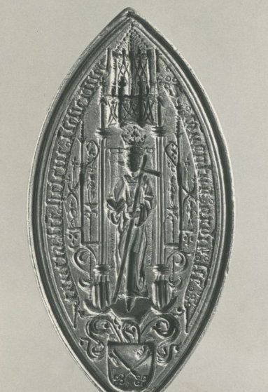 Zegelstempel Klooster Sint Helena te Scharmer, vóór 1405. 
Randschrift: S : CONVENTUS : ORDIS : SCE : CRUCIS : SCE : I : SCHERMER